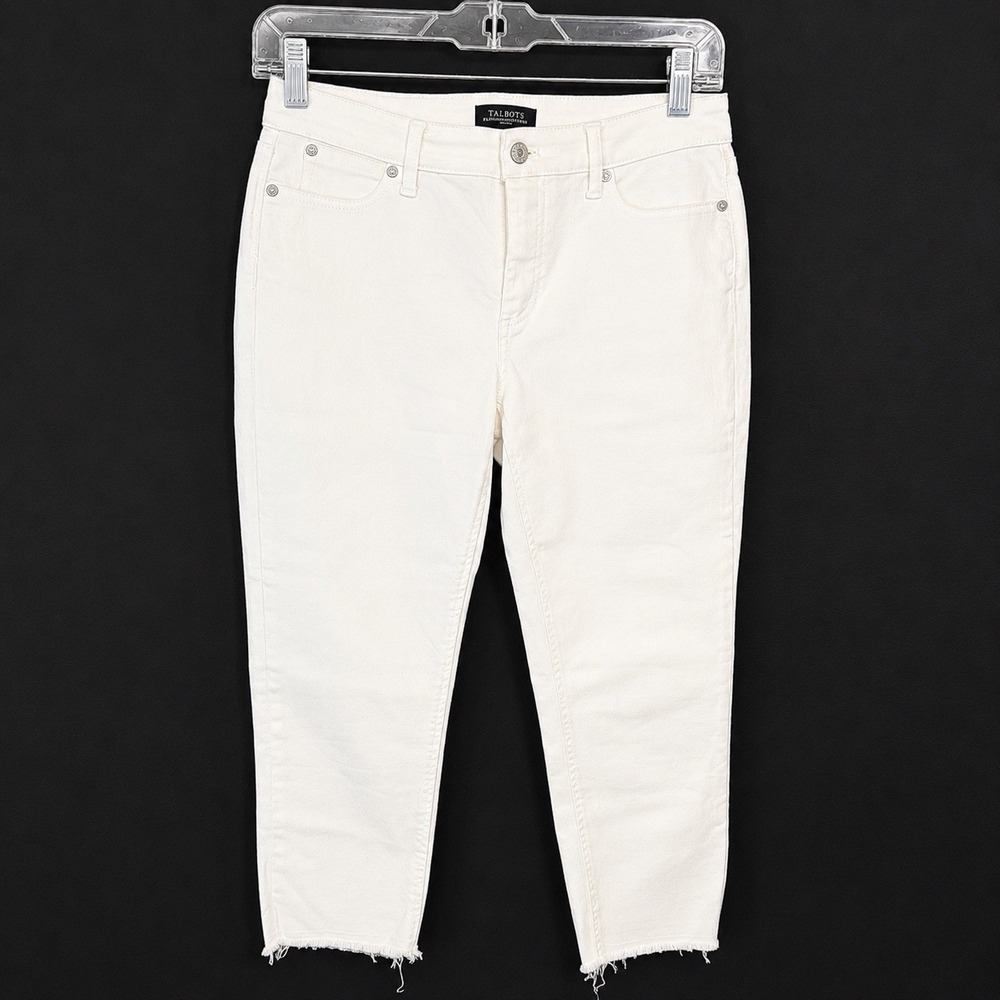 Talbots Flawless Five Pocket White Denim Capri Jeans Women's 6P Raw Hem Petite